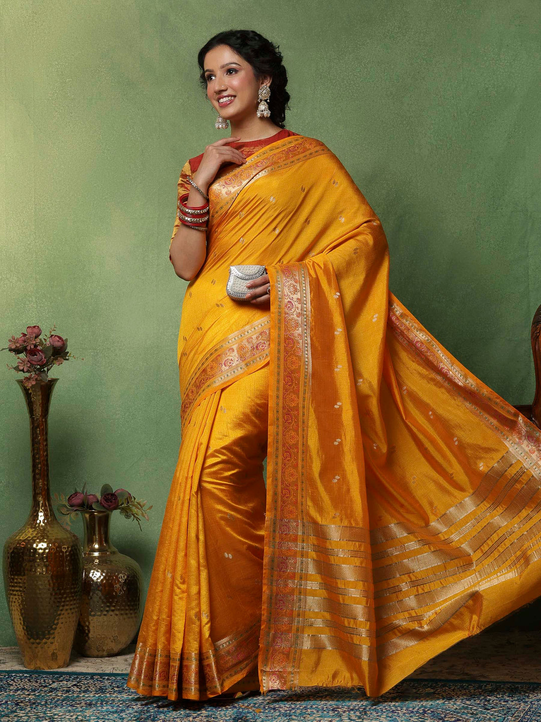 Mustard Woven Design Art Silk Saree