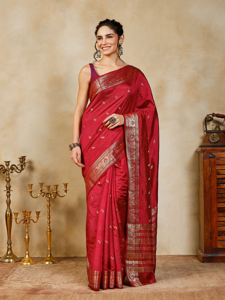 Wine Woven Design Art Silk Saree