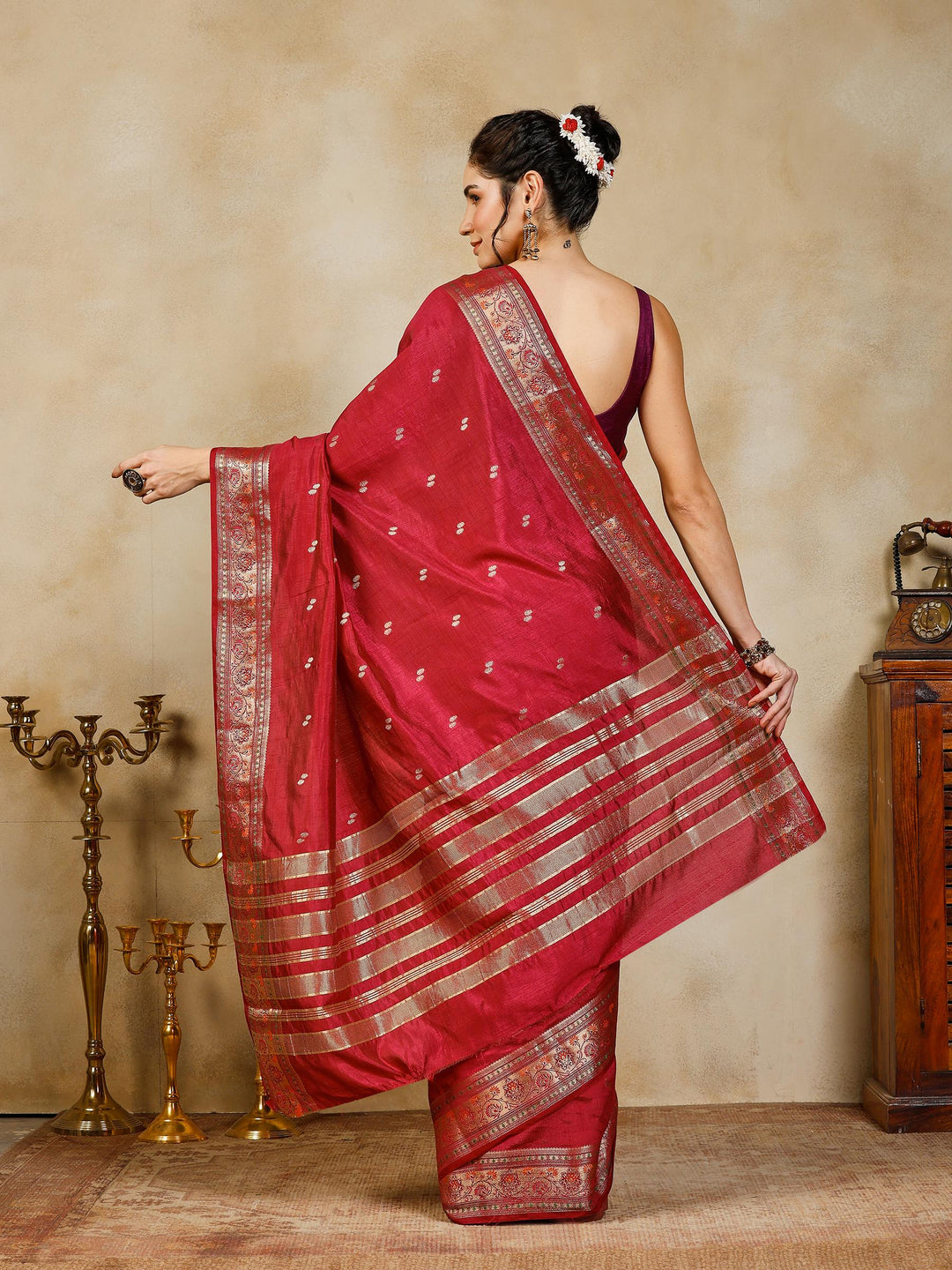 Wine Woven Design Art Silk Saree