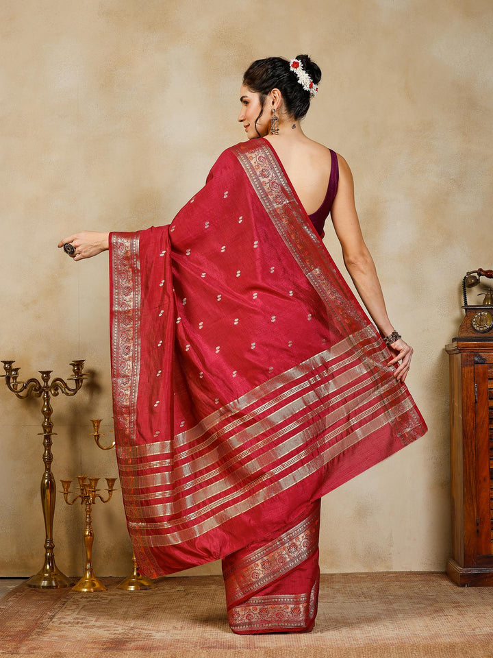 Wine Woven Design Art Silk Saree