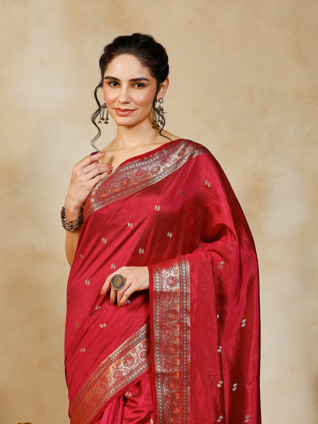 Wine Woven Design Art Silk Saree