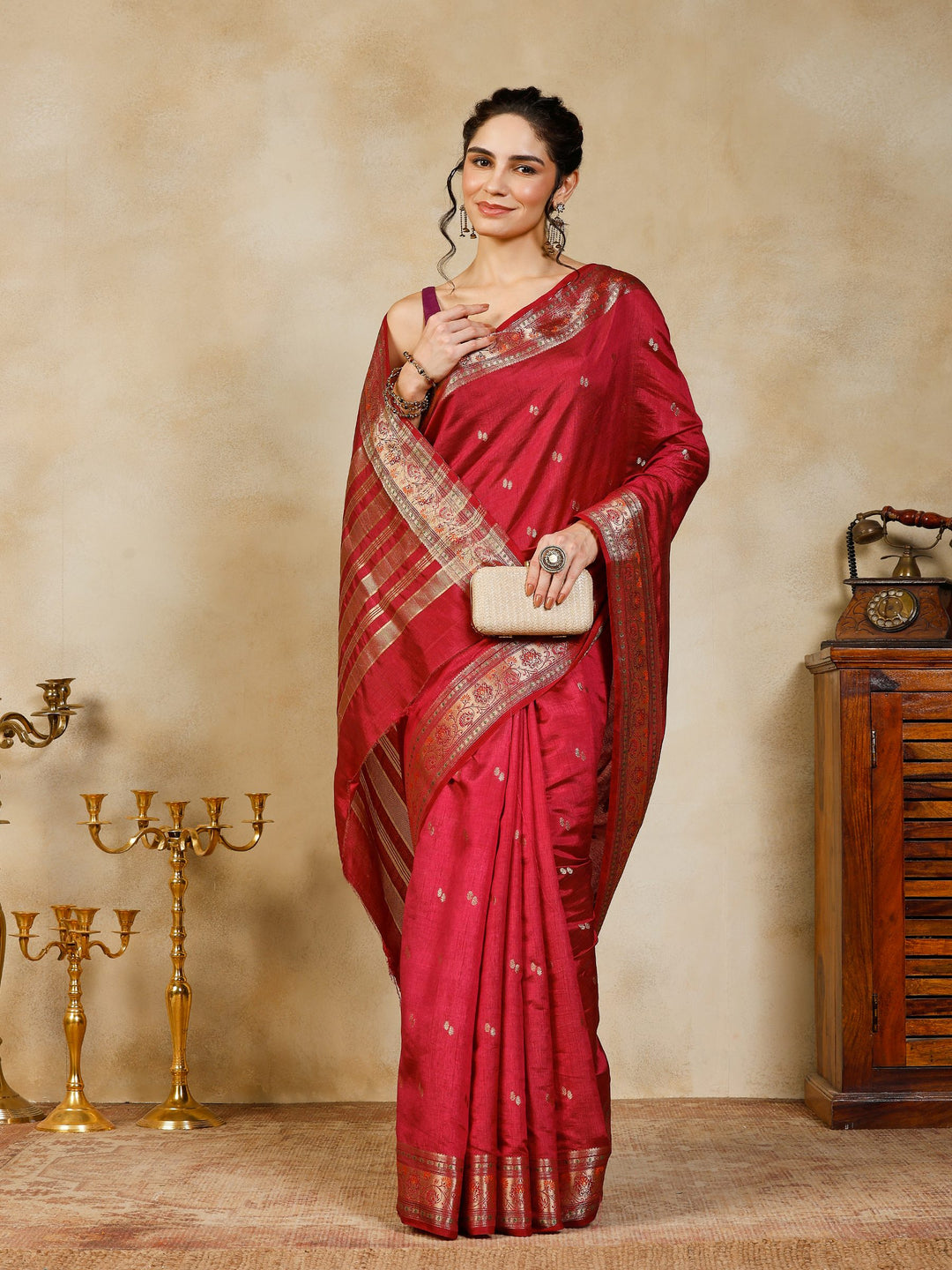 Wine Woven Design Art Silk Saree