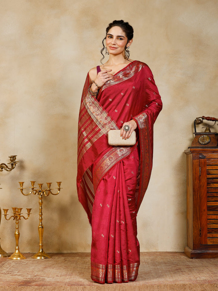 Wine Woven Design Art Silk Saree