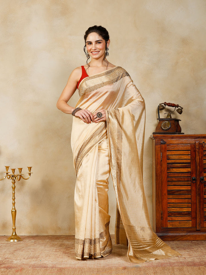 Beige Woven Design Art Silk Saree