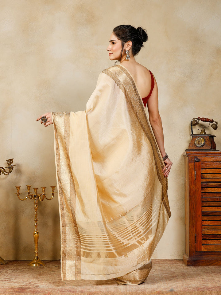 Beige Woven Design Art Silk Saree