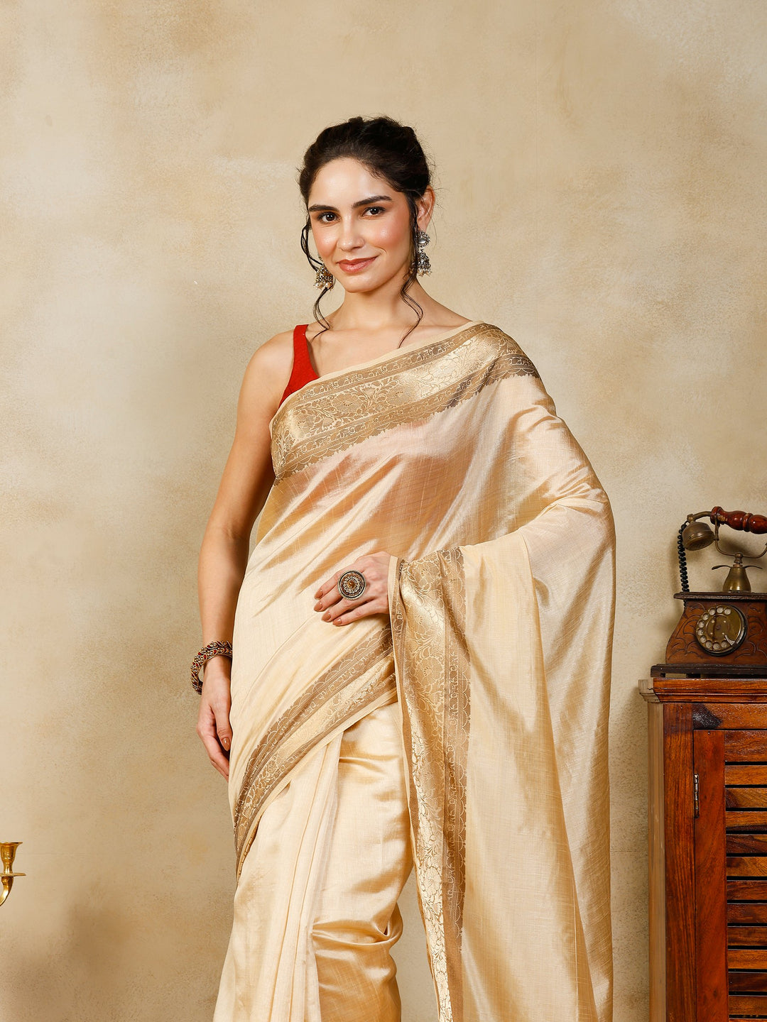 Beige Woven Design Art Silk Saree