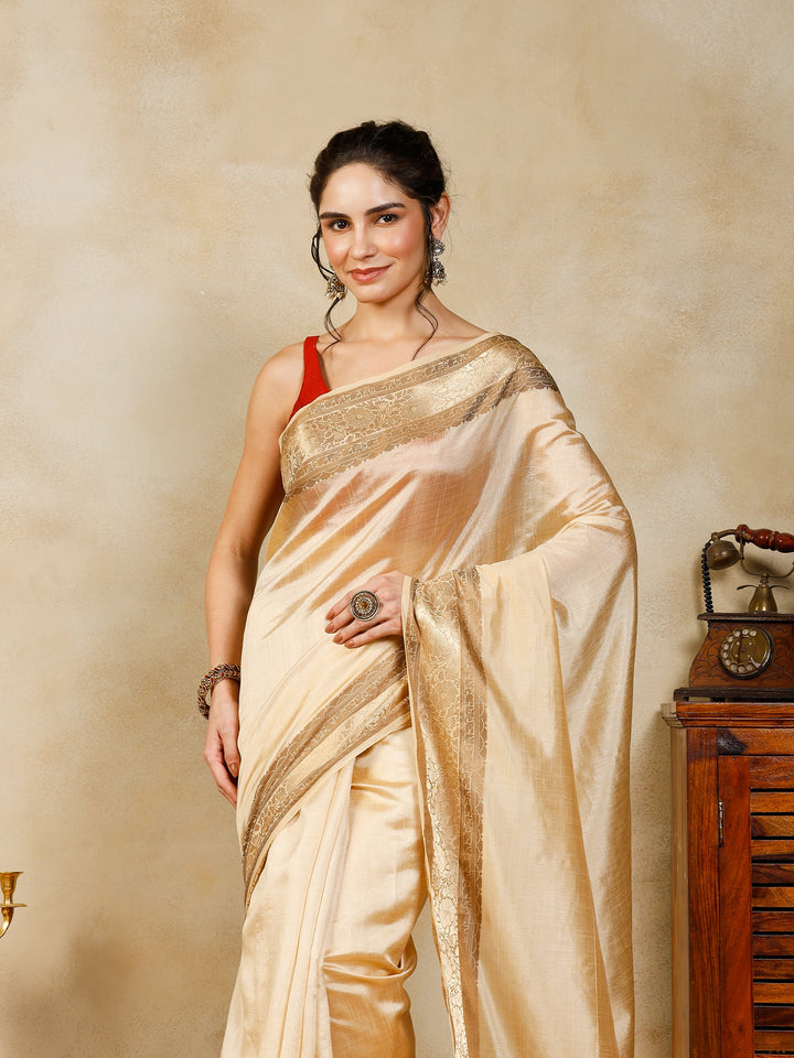 Beige Woven Design Art Silk Saree