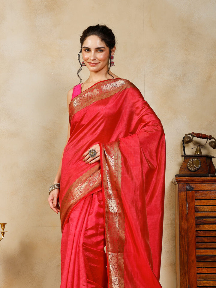Hot Pink Woven Design Art Silk Saree