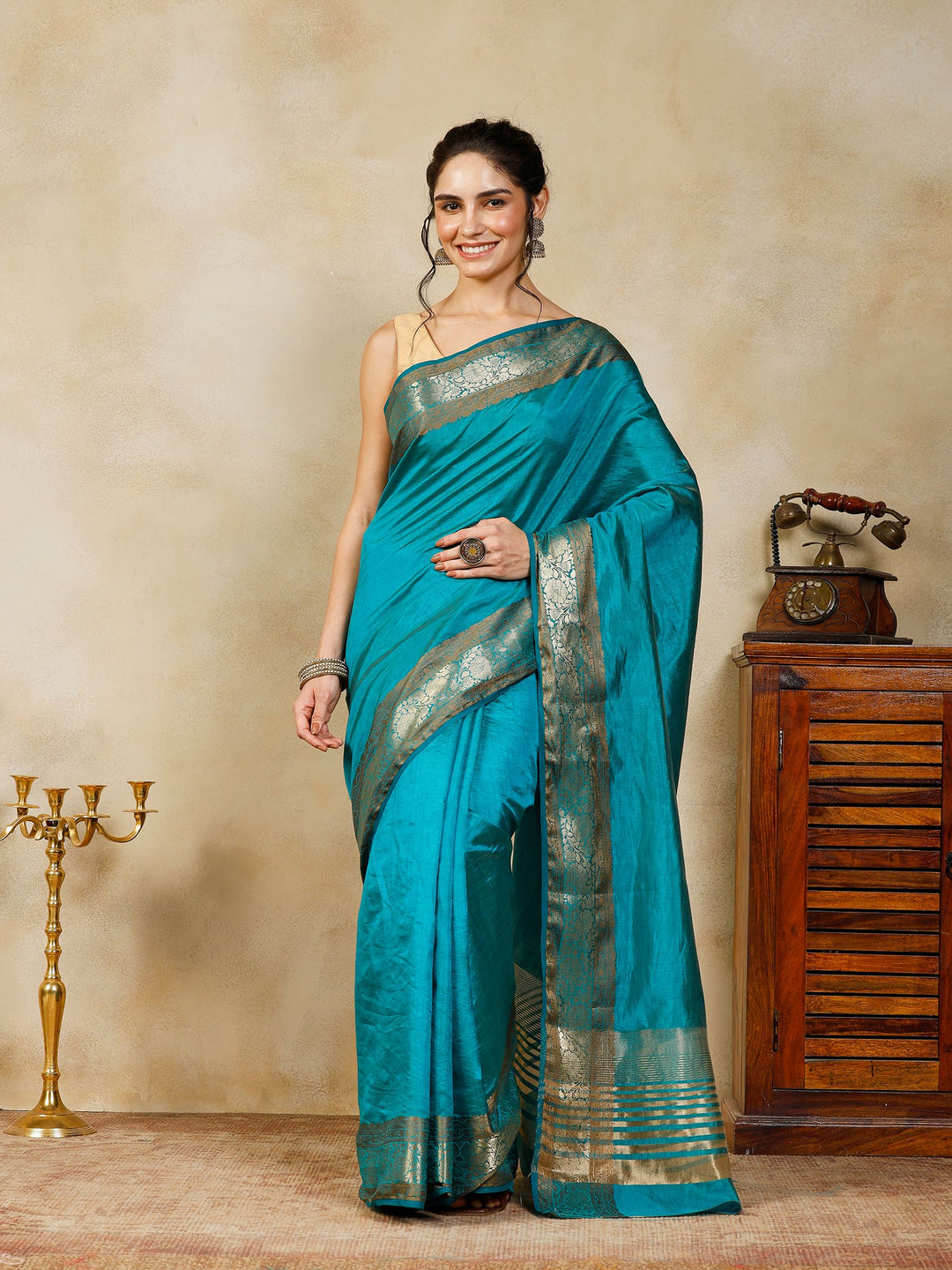 Lake Blue Woven Design Art Silk Saree