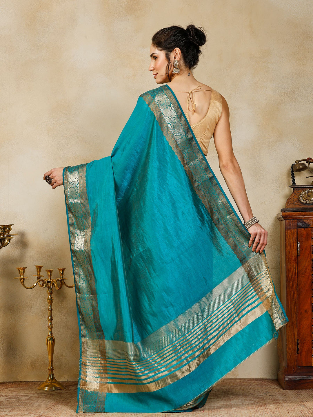 Lake Blue Woven Design Art Silk Saree