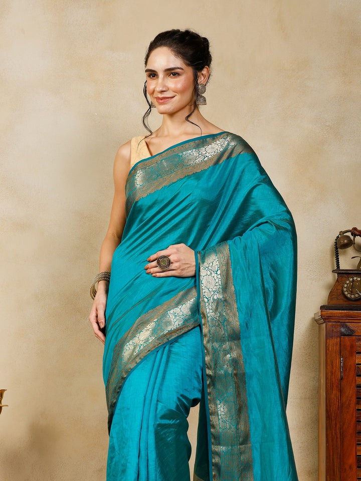 Lake Blue Woven Design Art Silk Saree
