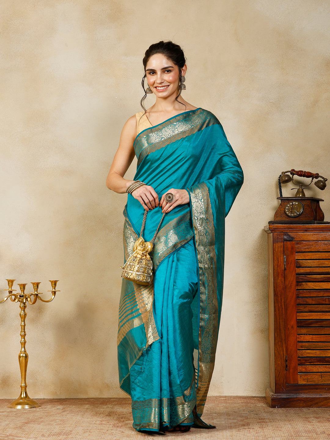 Lake Blue Woven Design Art Silk Saree