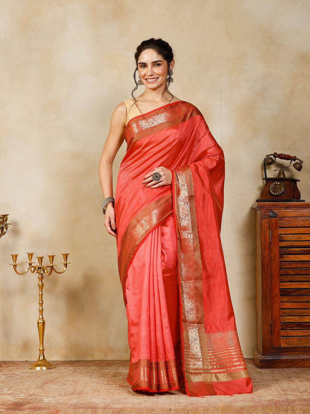Pink Woven Design Art Silk Saree