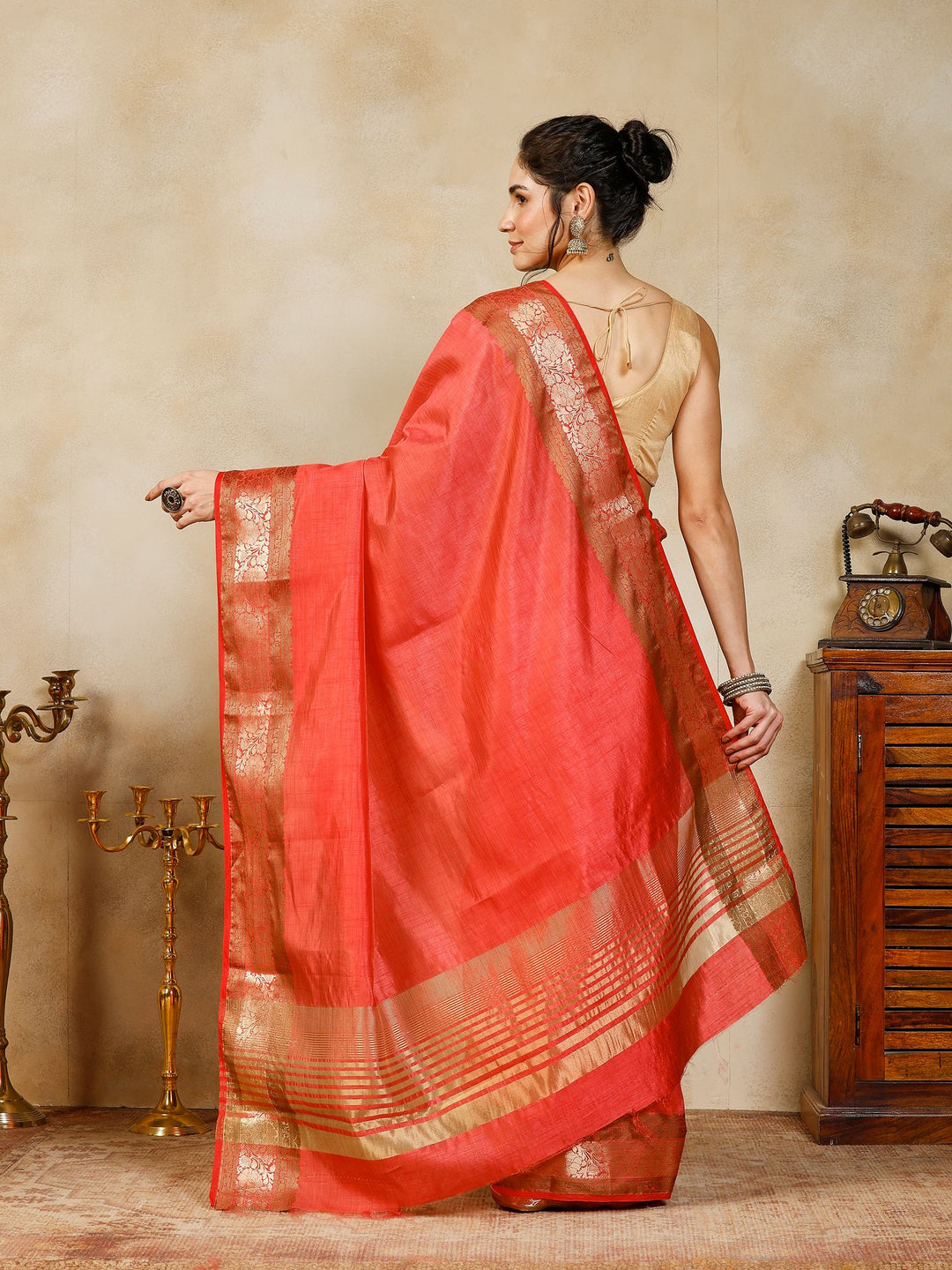 Pink Woven Design Art Silk Saree