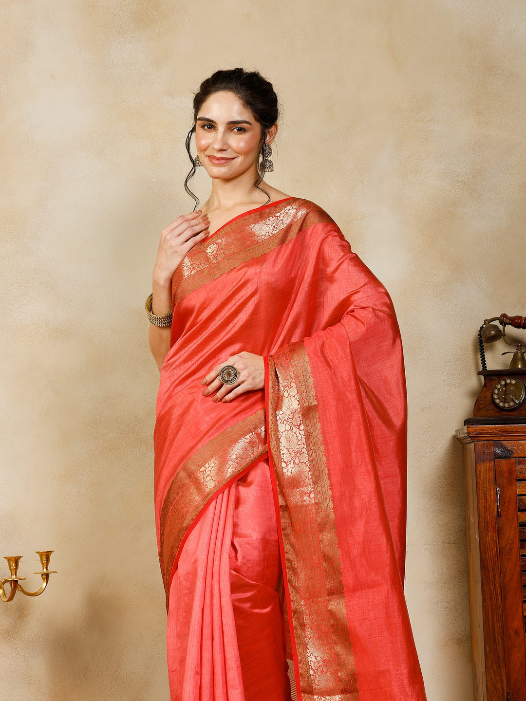 Pink Woven Design Art Silk Saree