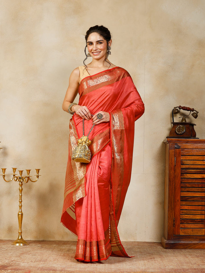 Pink Woven Design Art Silk Saree