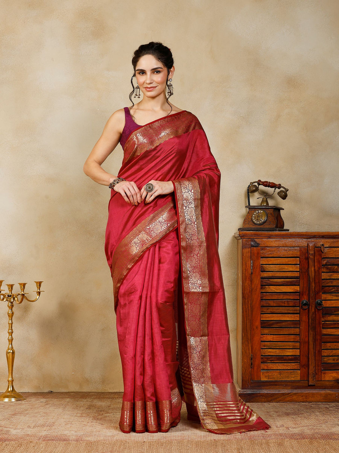 Wine Woven Design Art Silk Saree