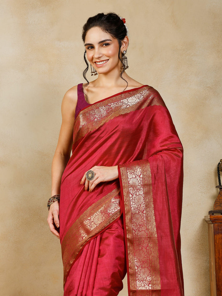 Wine Woven Design Art Silk Saree
