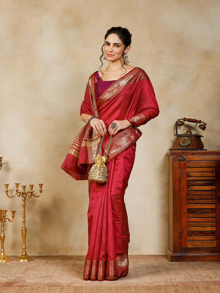 Wine Woven Design Art Silk Saree