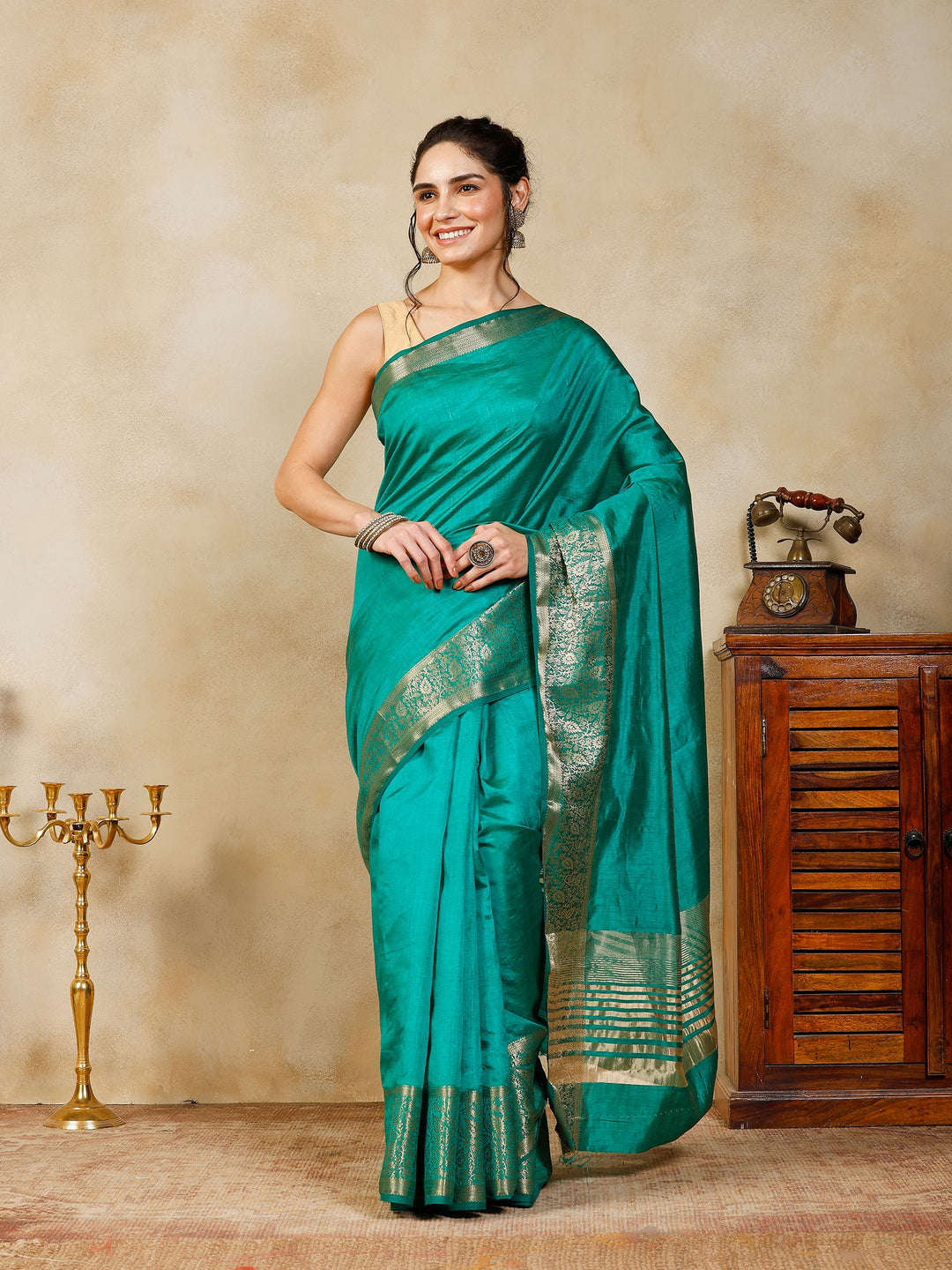Green Woven Design Art Silk Saree