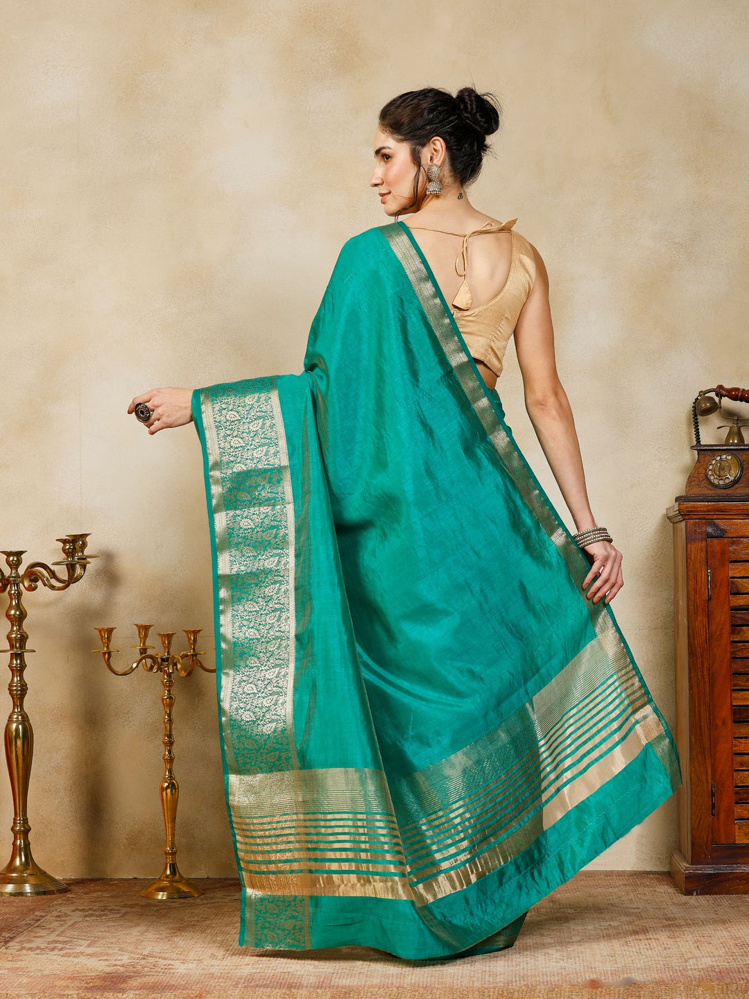 Green Woven Design Art Silk Saree
