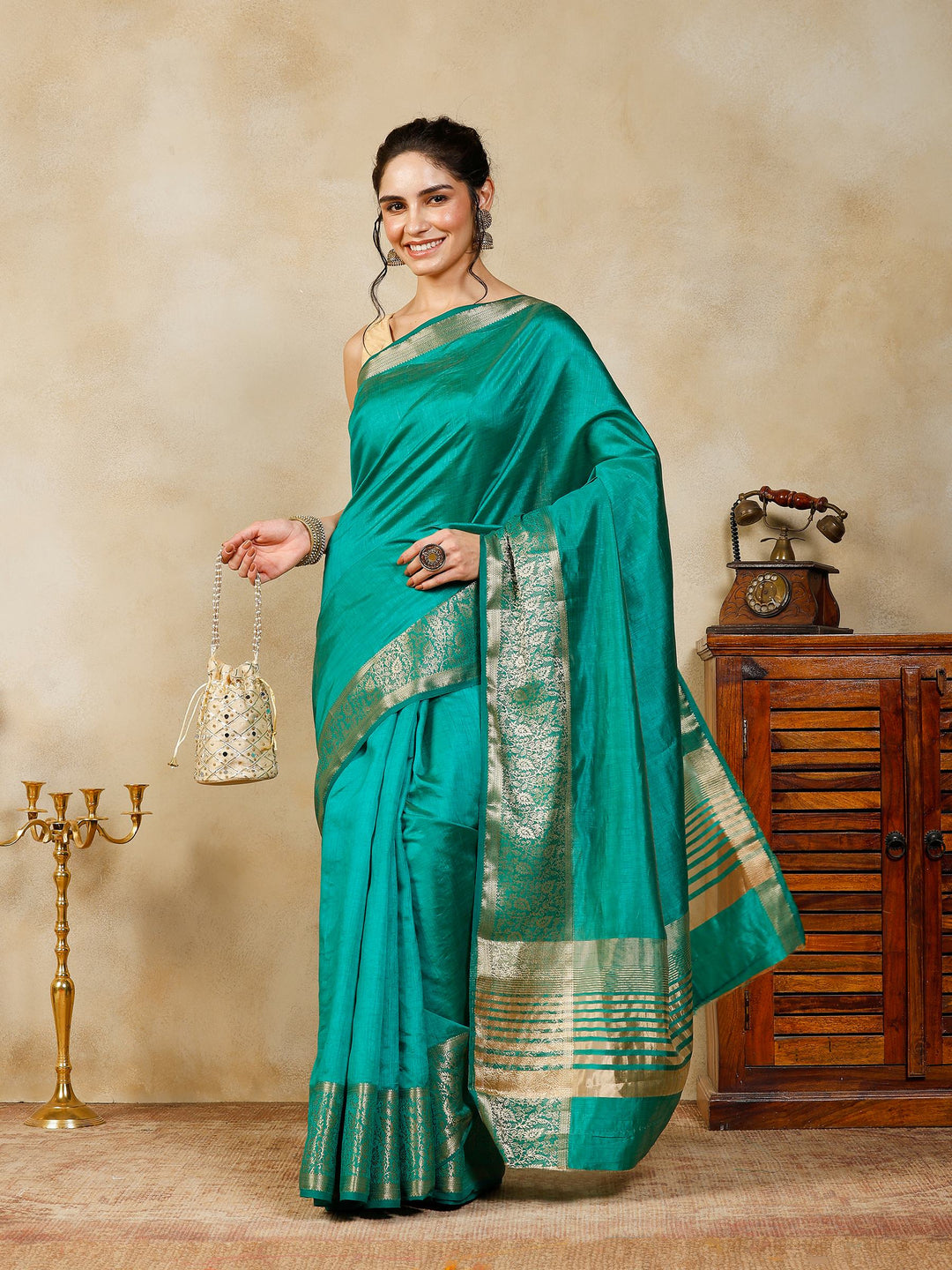 Green Woven Design Art Silk Saree