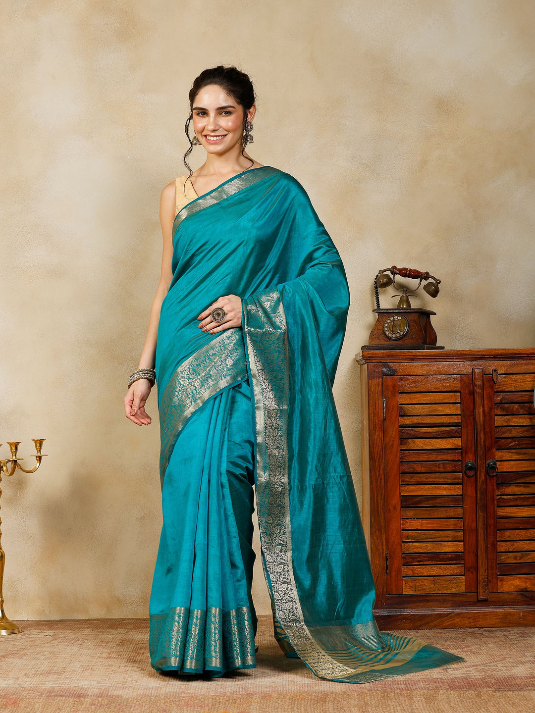 Lake Blue Woven Design Art Silk Saree