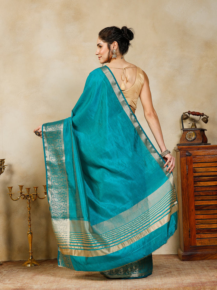 Lake Blue Woven Design Art Silk Saree