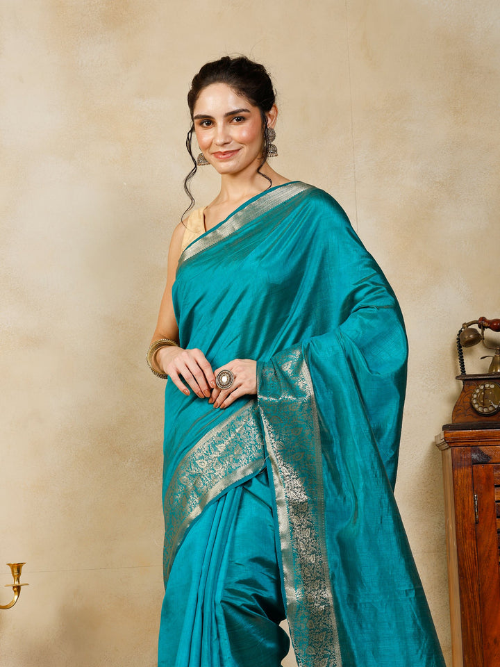 Lake Blue Woven Design Art Silk Saree