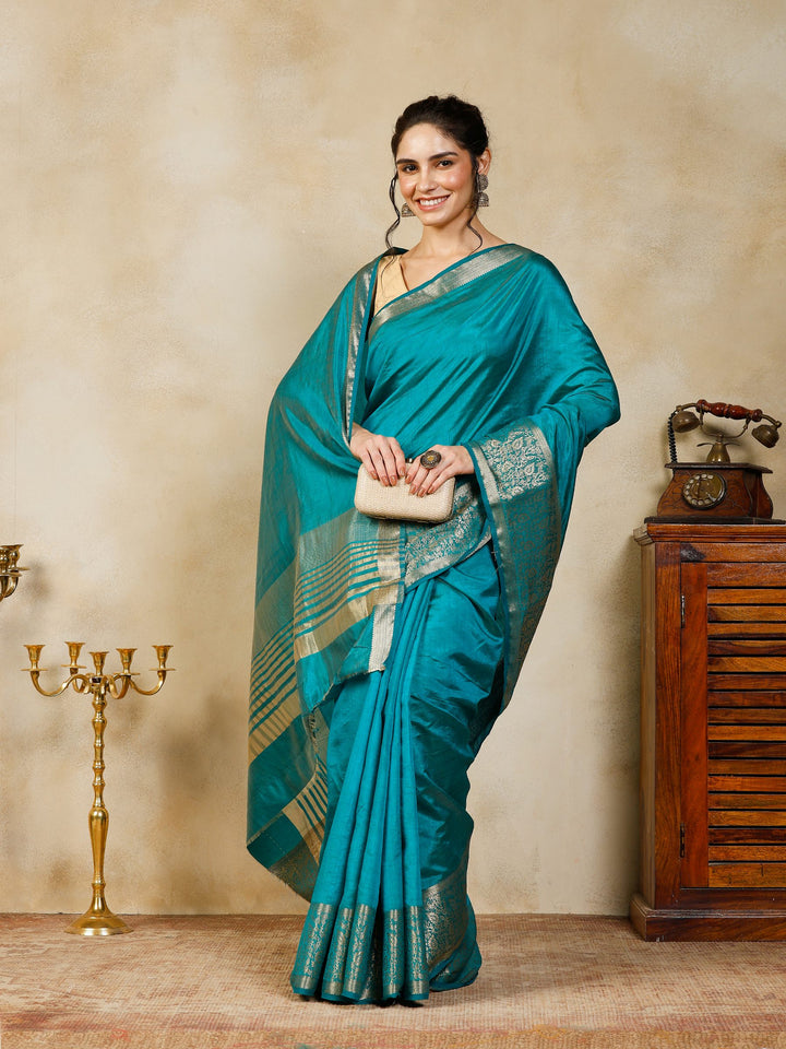 Lake Blue Woven Design Art Silk Saree