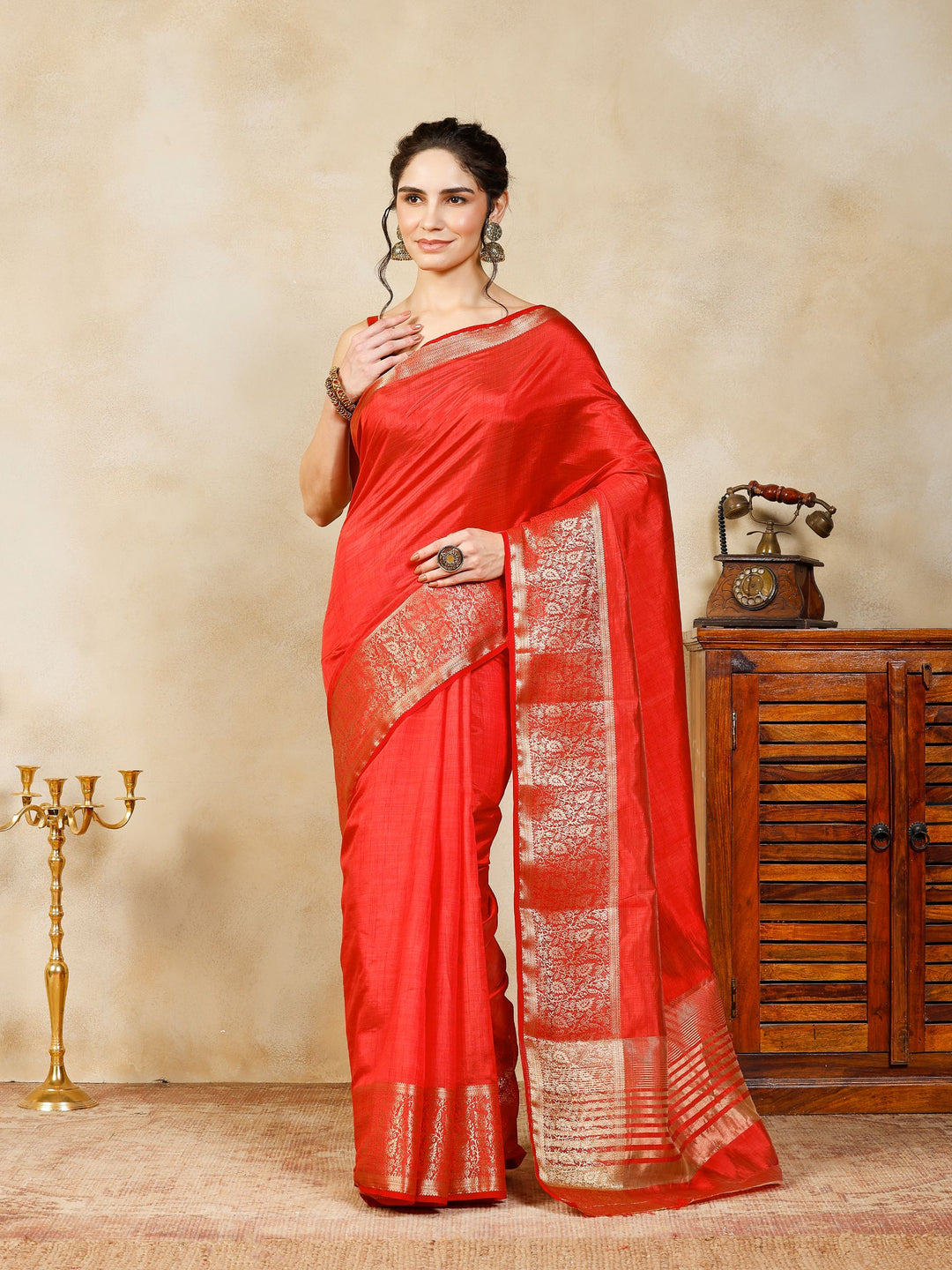 Rust Woven Design Art Silk Saree