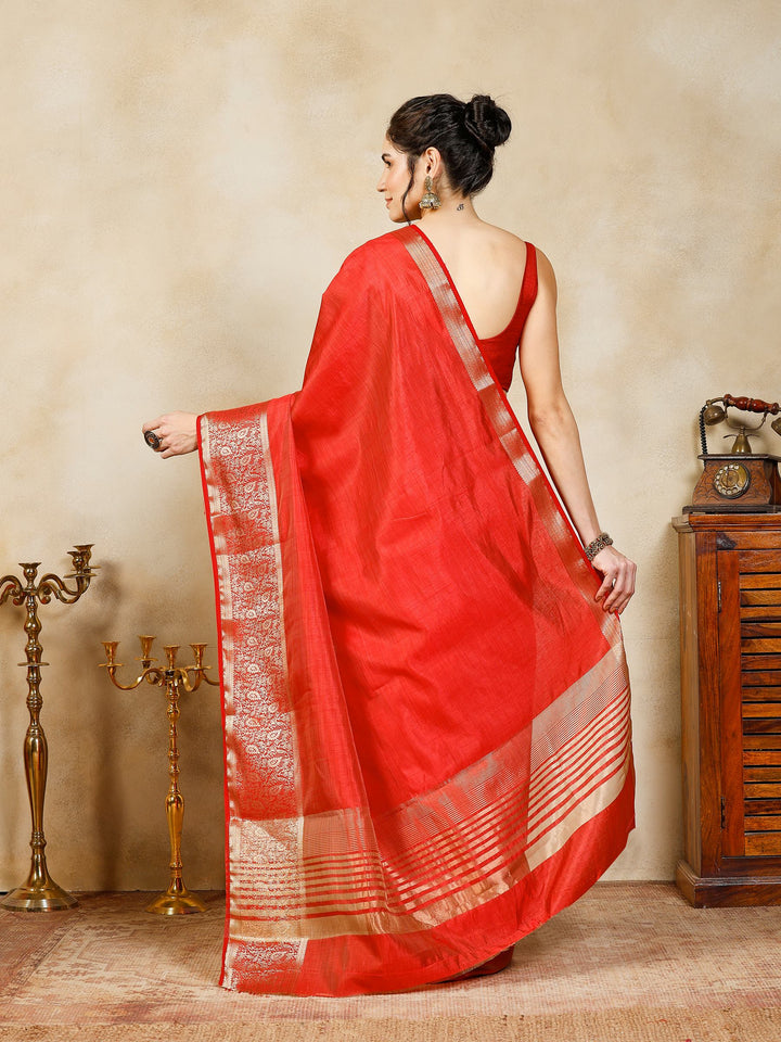 Rust Woven Design Art Silk Saree