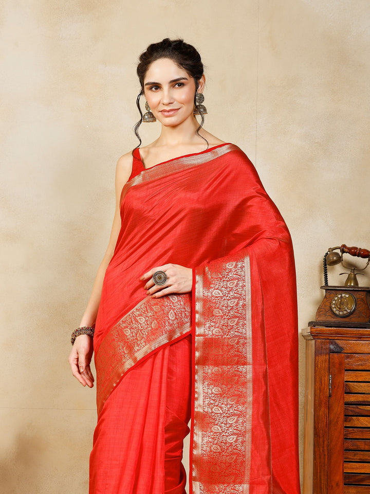 Rust Woven Design Art Silk Saree