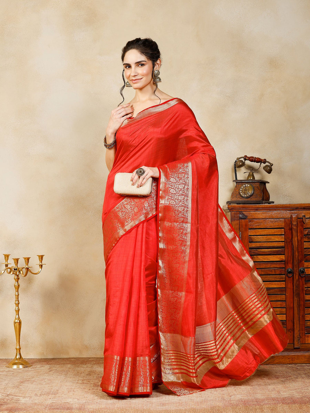 Rust Woven Design Art Silk Saree