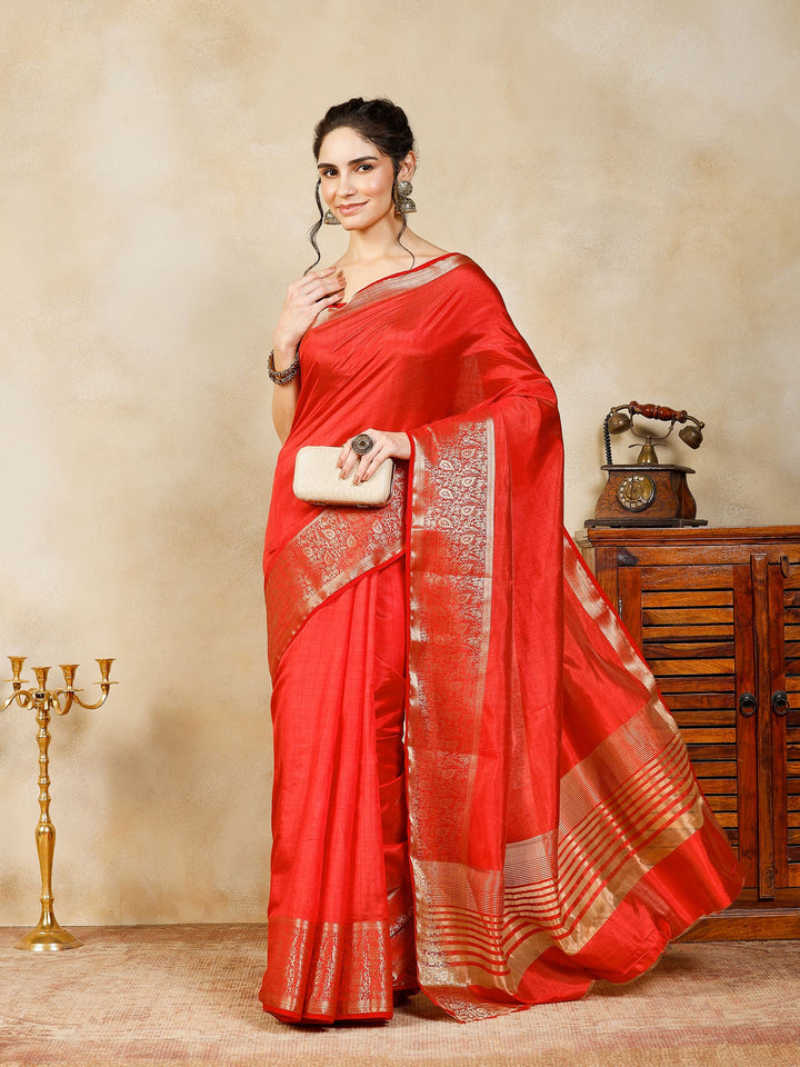 Rust Woven Design Art Silk Saree