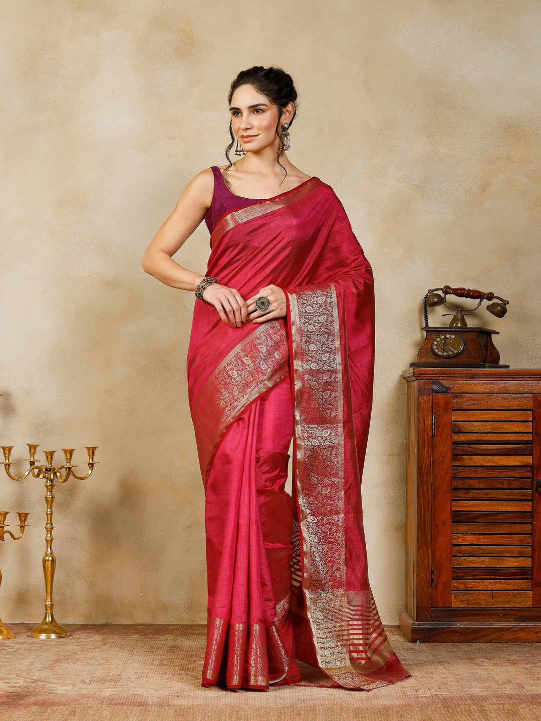 Wine Woven Design Art Silk Saree