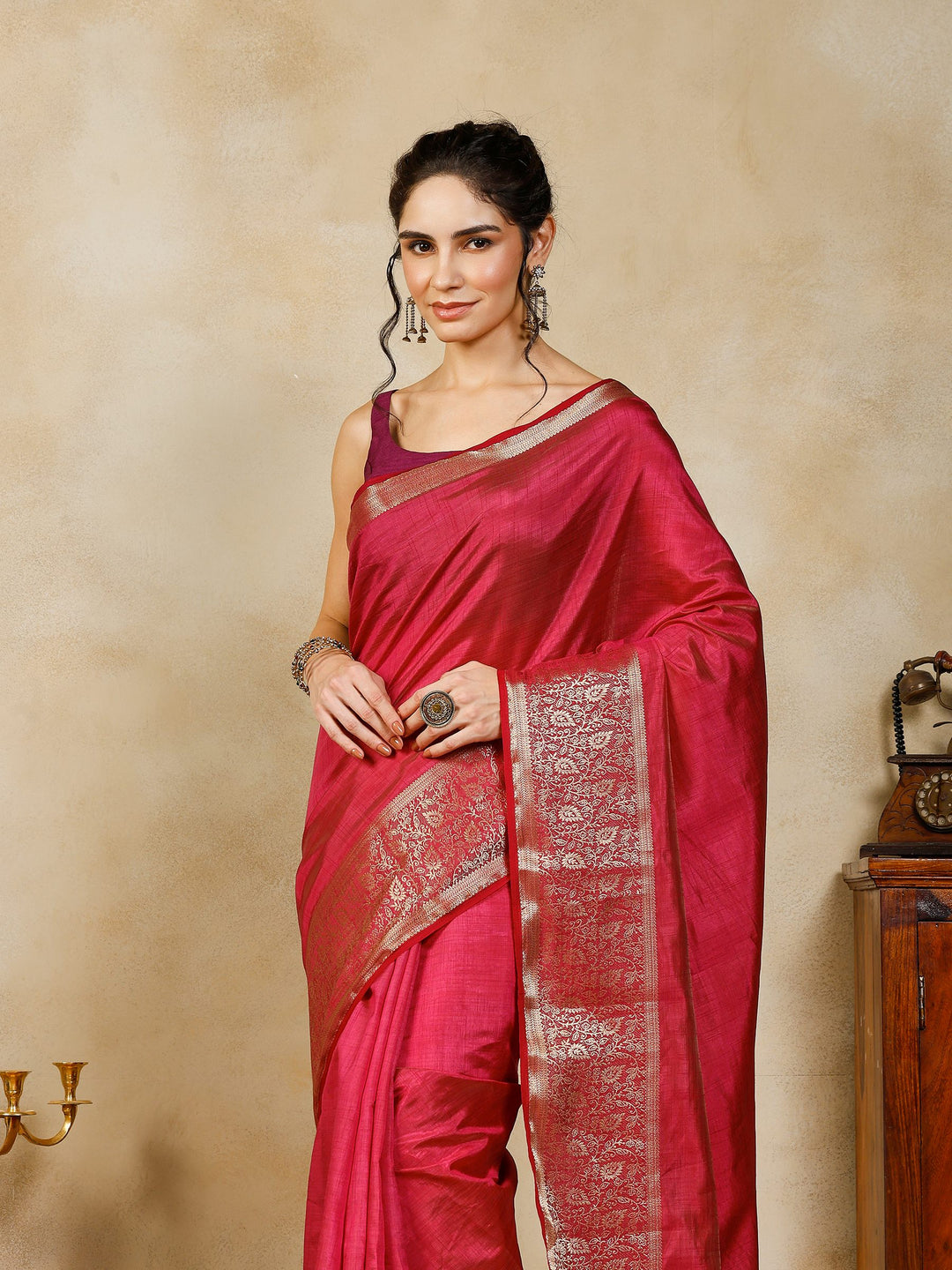 Wine Woven Design Art Silk Saree