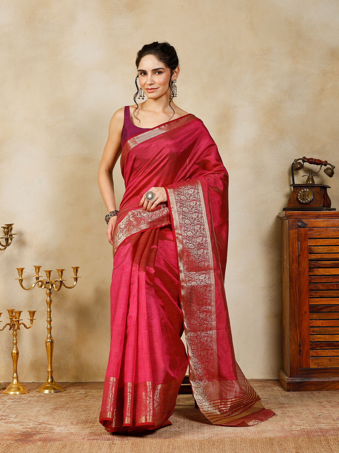 Wine Woven Design Art Silk Saree
