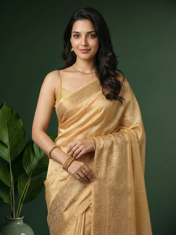 Beige Woven Design Art Silk Saree