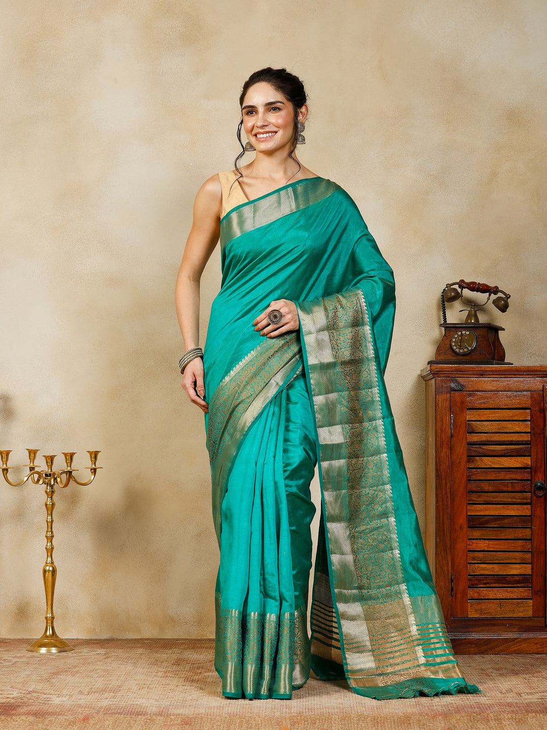 Green Woven Design Art Silk Saree