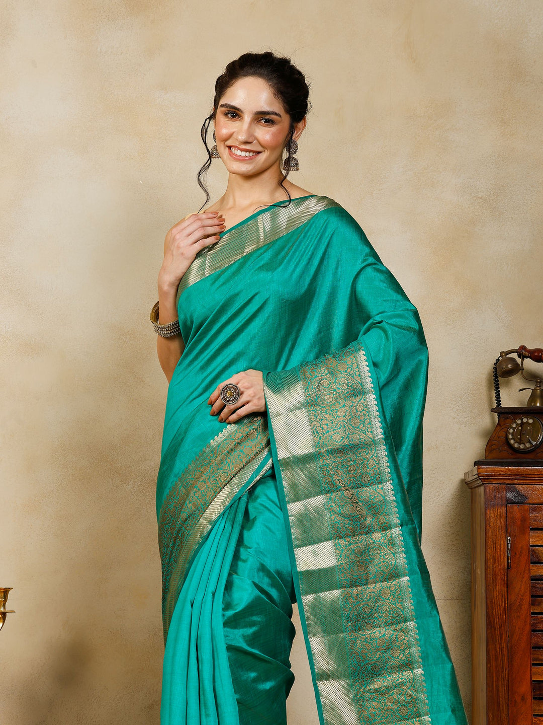 Green Woven Design Art Silk Saree