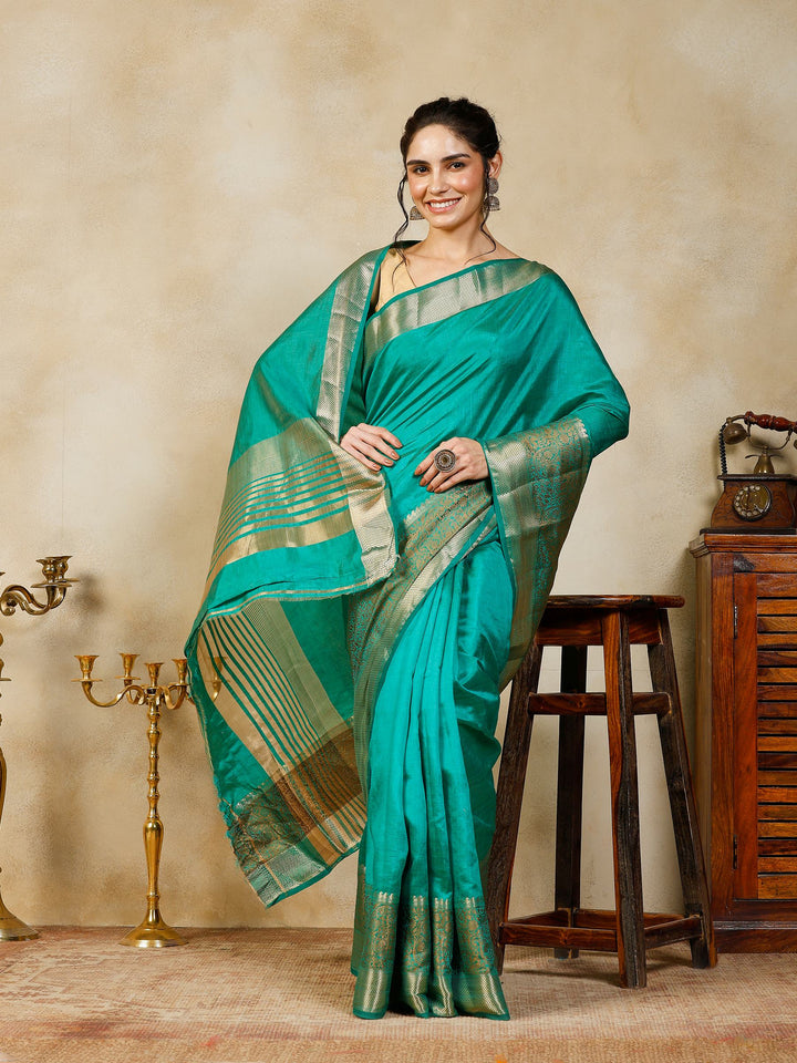 Green Woven Design Art Silk Saree