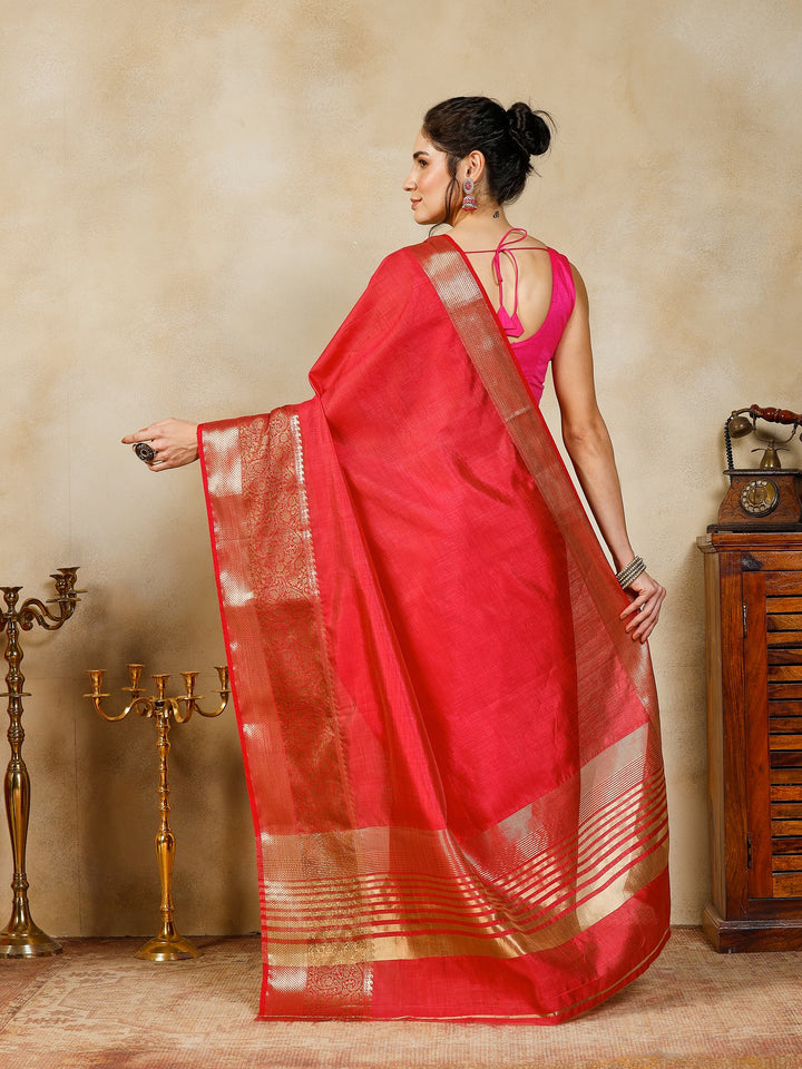 Hot Pink Woven Design Art Silk Saree