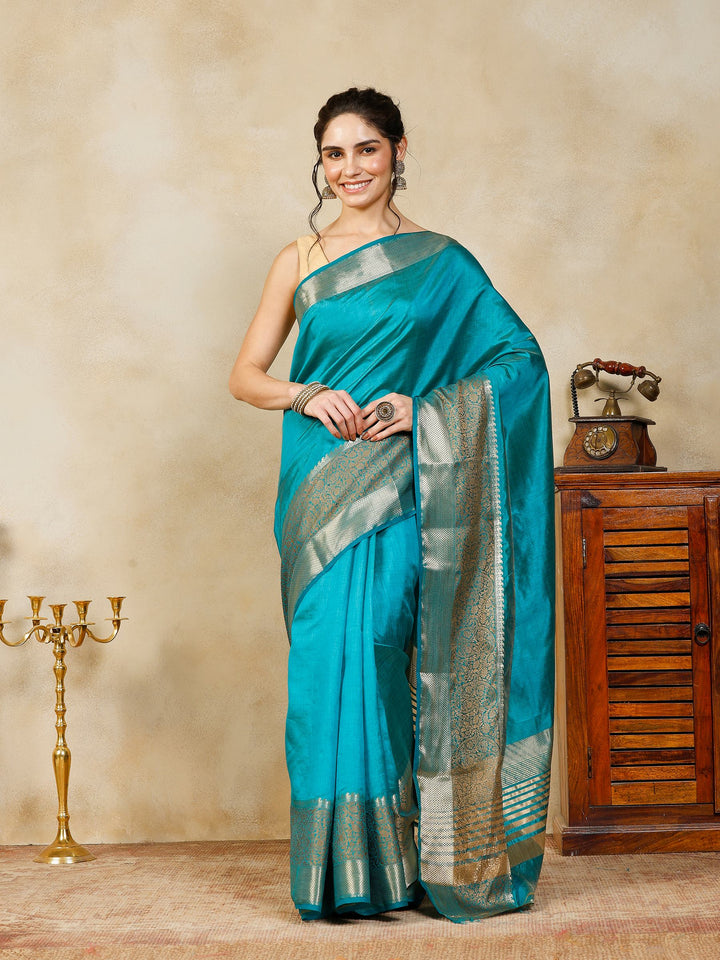 Lake Blue Woven Design Art Silk Saree