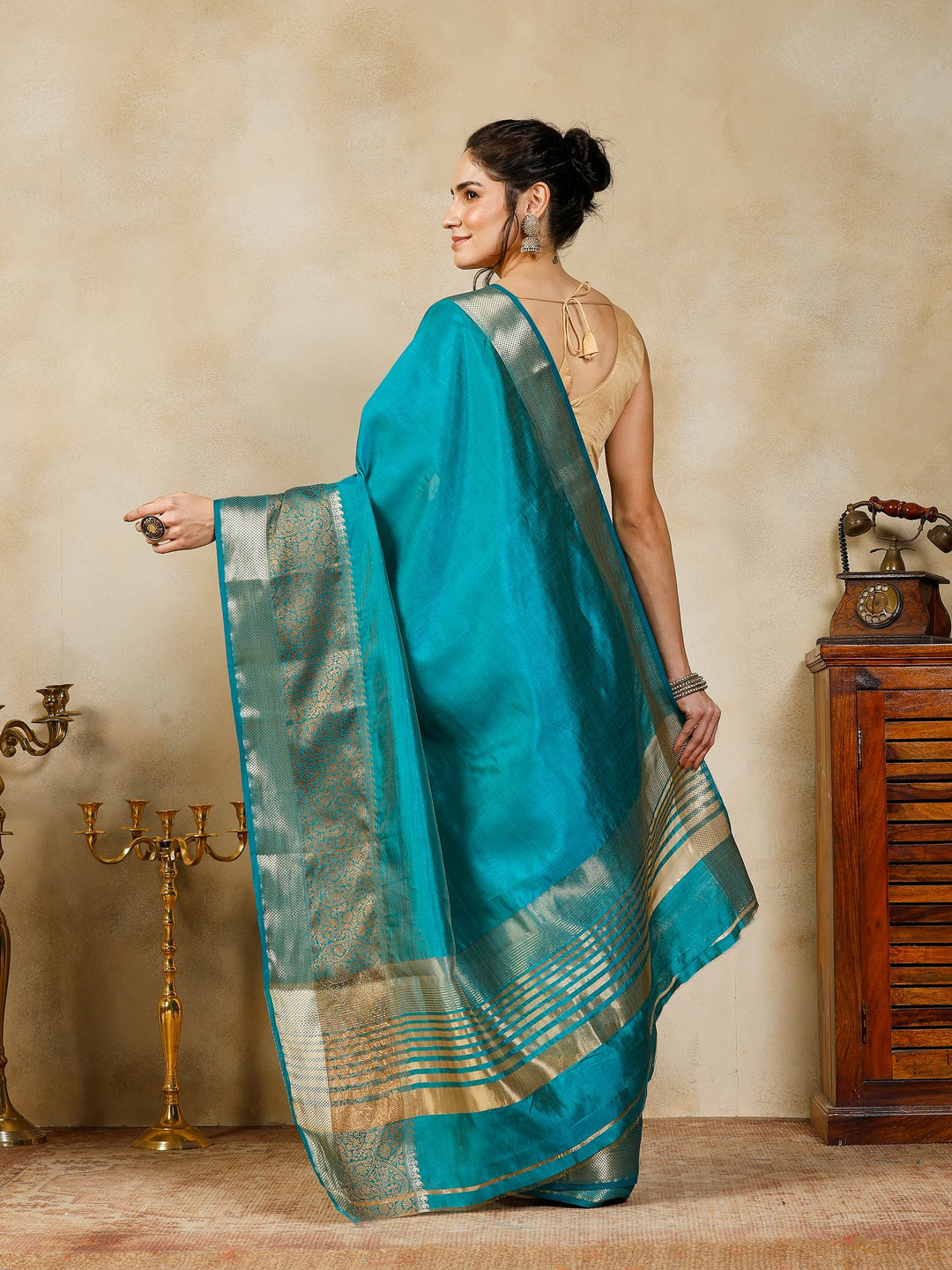 Lake Blue Woven Design Art Silk Saree