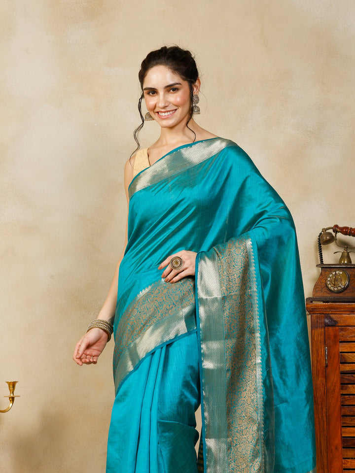 Lake Blue Woven Design Art Silk Saree