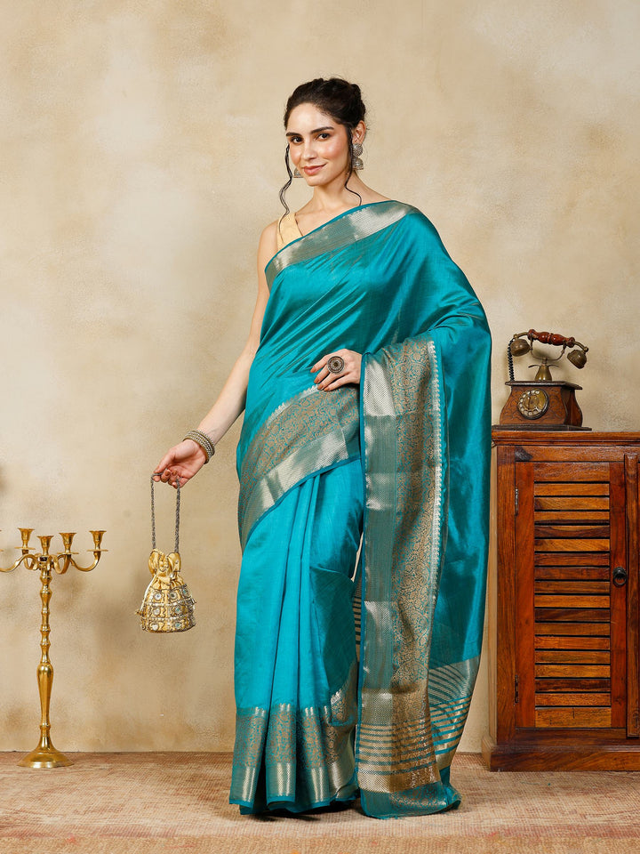 Lake Blue Woven Design Art Silk Saree
