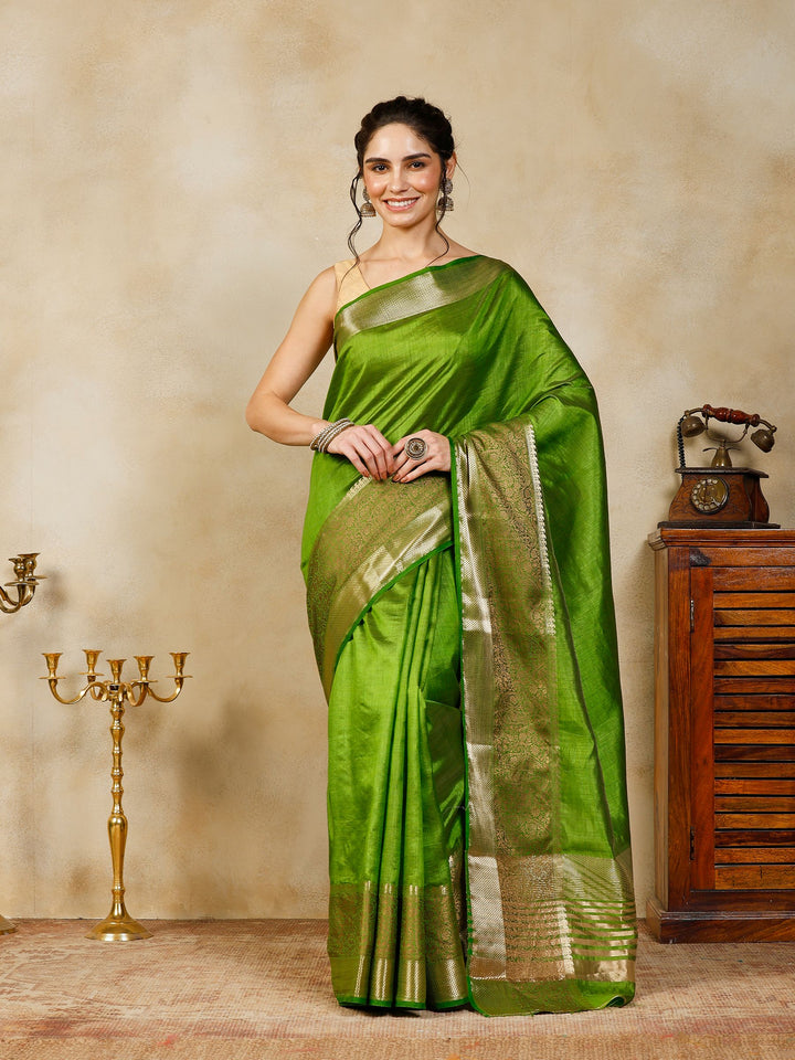 Parrot Green Woven Design Art Silk Saree