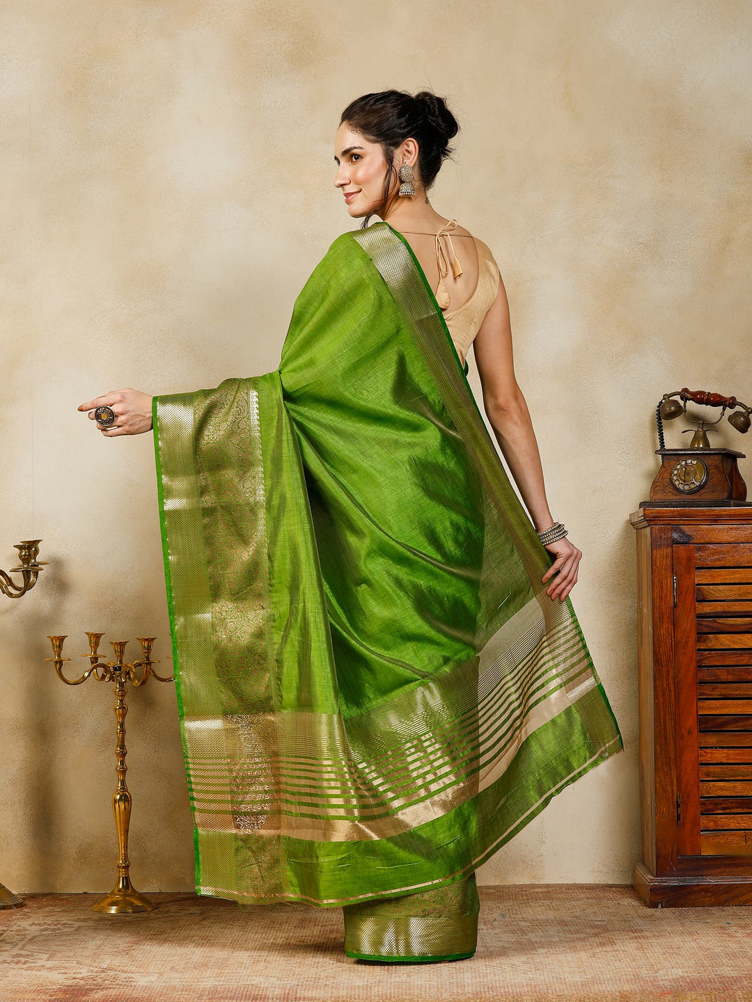 Parrot Green Woven Design Art Silk Saree