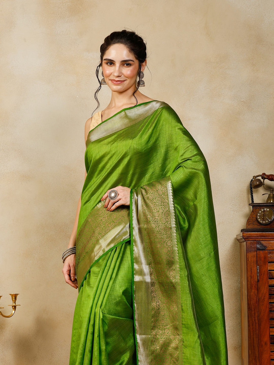 Parrot Green Woven Design Art Silk Saree